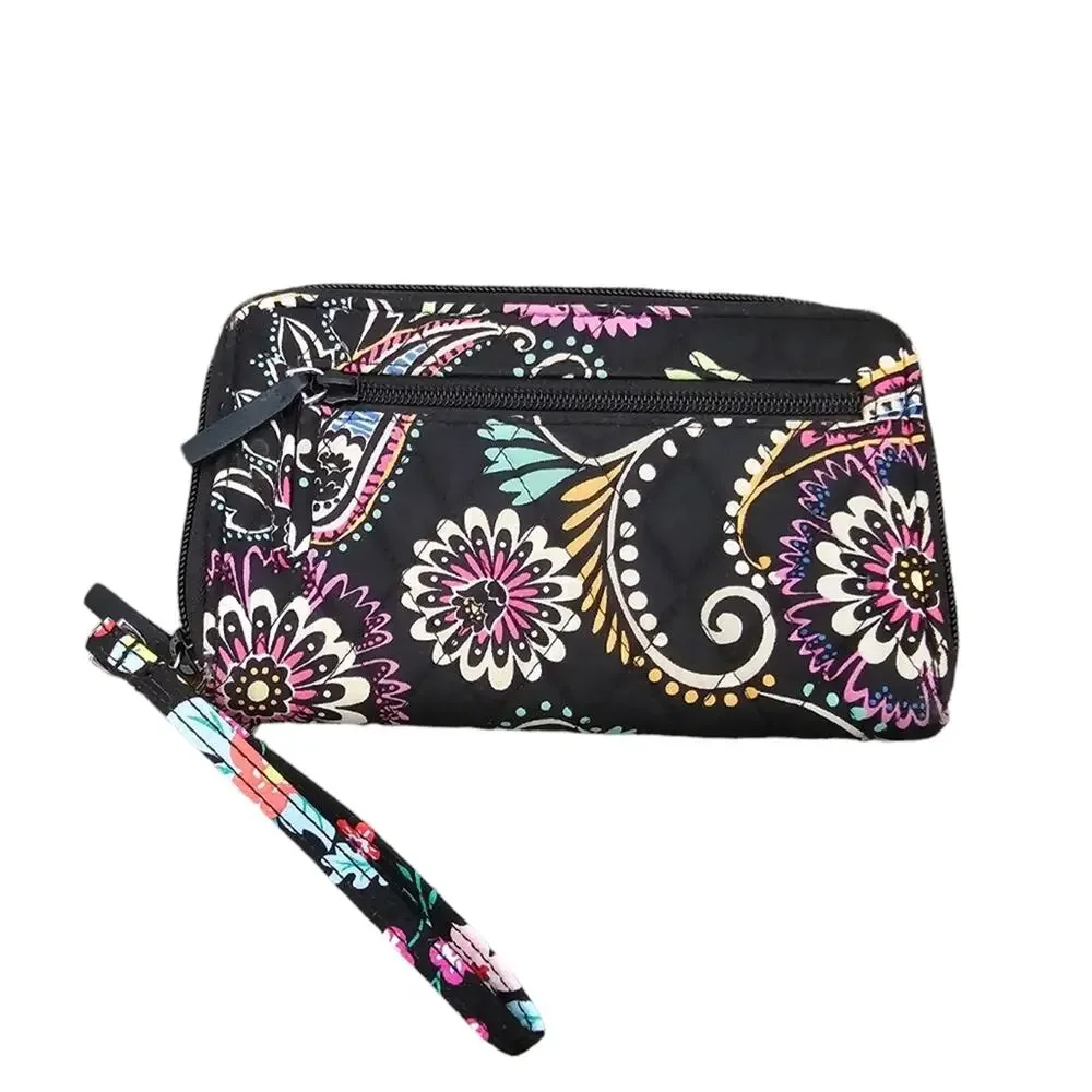 Vera Bradley Banana Swirl Black and Pink Floral Paisley Wallet Wristlet